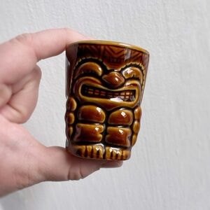 Vintage Little Tiki Cup Brown Glazed Ceramic